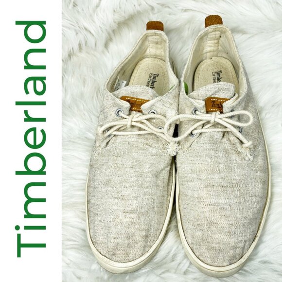 TIMBERLAND MEN’S NATURAL CANVAS LACE UP BOAT DECK LOAFERS, SIZE 10.5 - Picture 1 of 10